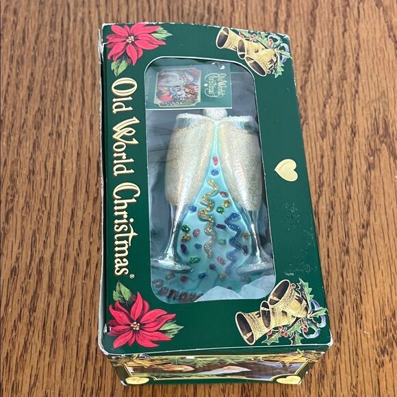 Old World Christmas “Congratulations” Champagne Glasses & confetti Ornament NWT - Picture 2 of 7